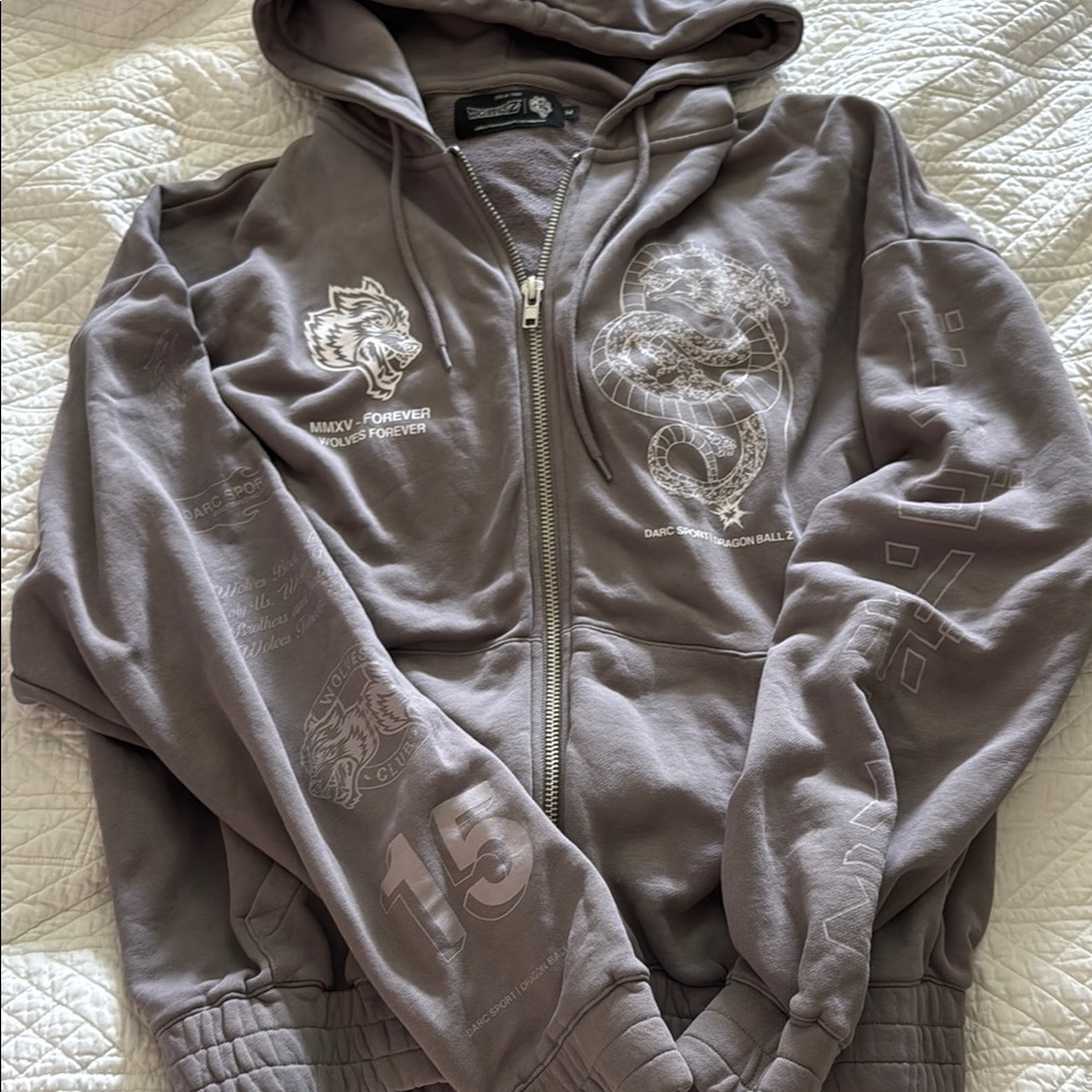 Darc Sport x Dragon Ball Z Purple Grey Oversized Zip up Hoodie w Graphic Design